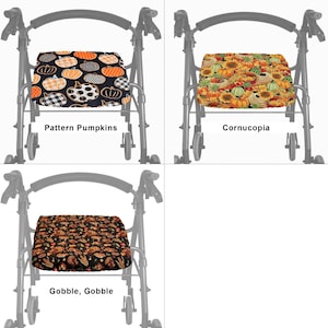 Reversible Holiday Quilted Rollator Seat Cover in 3 Sizes - Halloween, Christmas, Autumn Cornucopia