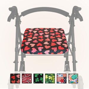 Reversible Holiday Quilted Rollator Seat Cover – 3 Sizes - Valentines, St Patrick, Independence, Easter image 1