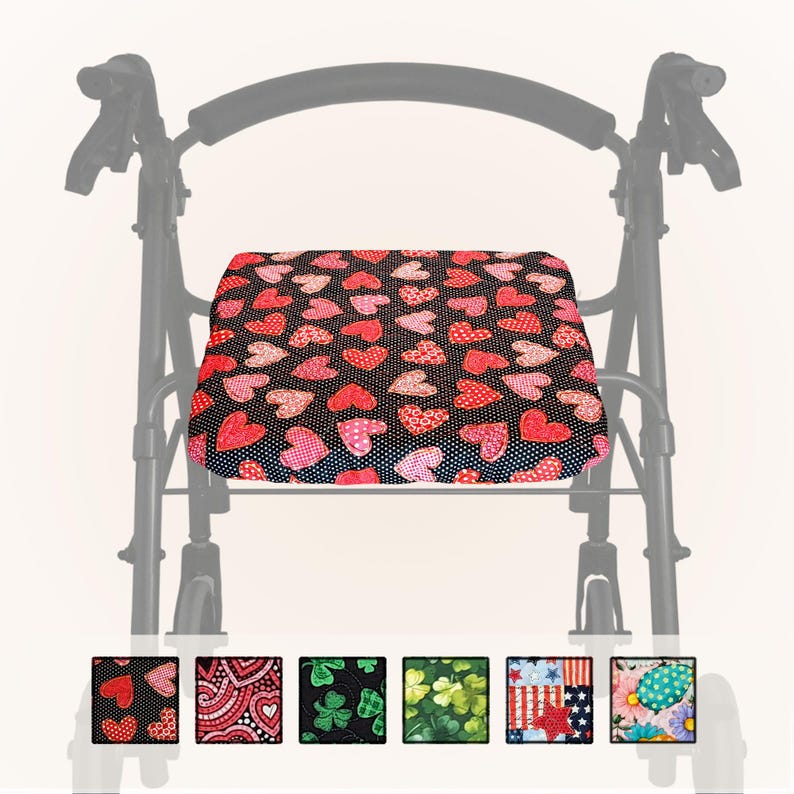 Reversible Holiday Quilted Rollator Seat Cover – 3 Sizes - Valentines, St Patrick, Independence, Easter image 1