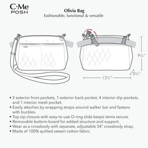 Quilted Walker Bag with Crossbody Strap | Walker Organizer Bag with Pockets | Fits Most Walkers | Solid Colors image 7