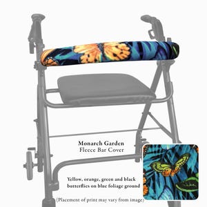 Capa protetora para barra de andador em fleece macio – Estampas florais, xadrez, militares e divertidas Monarch Garden