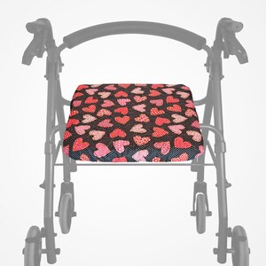 Reversible Holiday Quilted Rollator Seat Cover – 3 Sizes - Valentines, St Patrick, Independence, Easter Hearts and Dots