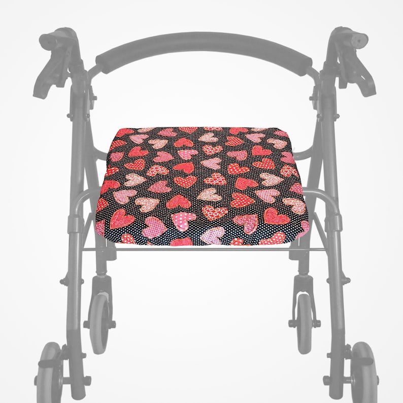 Reversible Holiday Quilted Rollator Seat Cover – 3 Sizes - Valentines, St Patrick, Independence, Easter Hearts and Dots