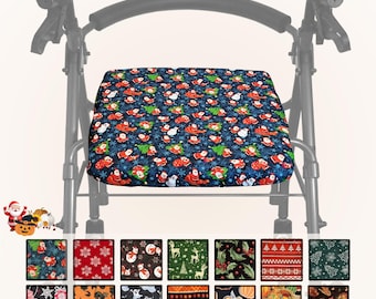 Reversible Holiday Quilted Rollator Seat Cover in 3 Sizes - Halloween, Christmas, Autumn