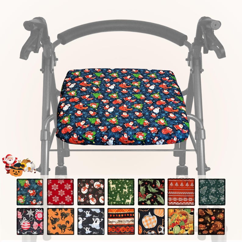 Reversible Holiday Quilted Rollator Seat Cover in 3 Sizes - Halloween, Christmas, Autumn image 1