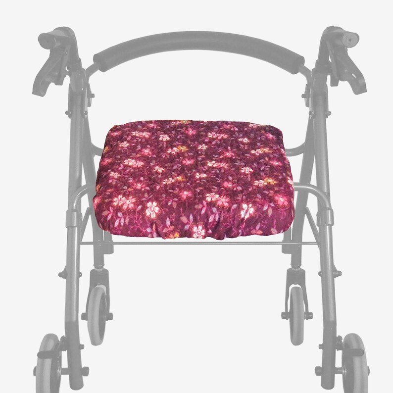Reversible Bosenberry Happy Flowers cotton quilted rollator seat cover in 3 sizes