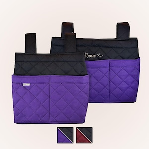 Personalized Quilted Cotton Walker Pouch with Multiple Pockets – Medium & Large Sizes for Walkers and Rollators - Colorblock