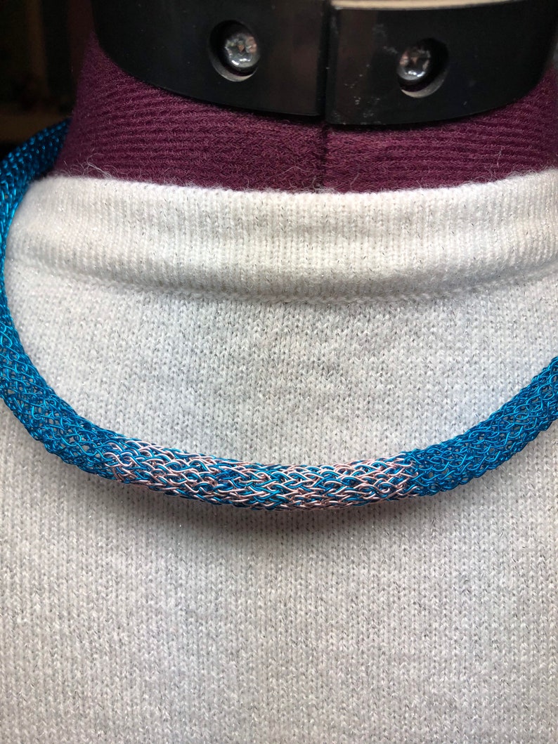 Blue with rose crochet necklace