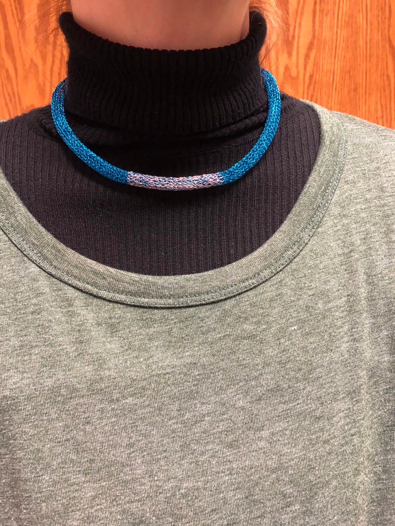 Blue with rose crochet necklace