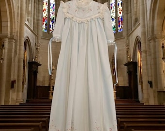 The "Sarah Howard" Swiss Batiste Hand-embroidered Panel and Lace Blessing Gown