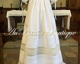 Lace And Tuck Square Yoke Christening/Blessing/Dedication Gown
