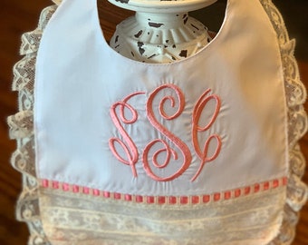 Bib and/or headband, fancy with lace and ribbon