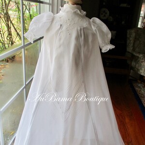 The "Talia/Tyler" T-Yoke White on White Christening Gown with Hand Embroidery