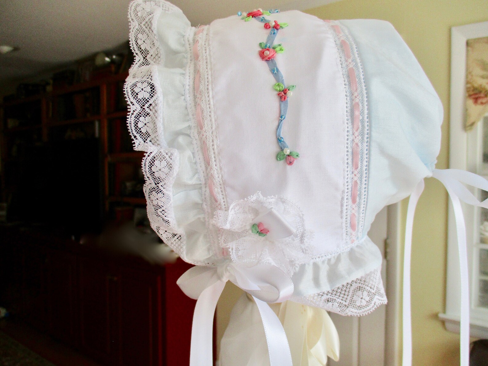 Silk Ribbon Swiss Batiste Bonnet - Etsy