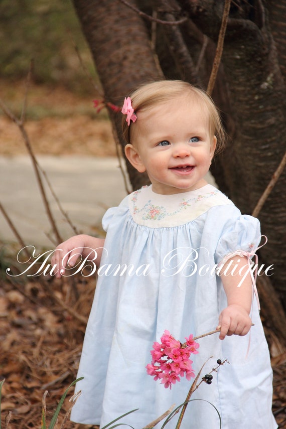 The Clara Linen Round Yoke, Silk Ribbon Toddler Dress W/WO Bonnet