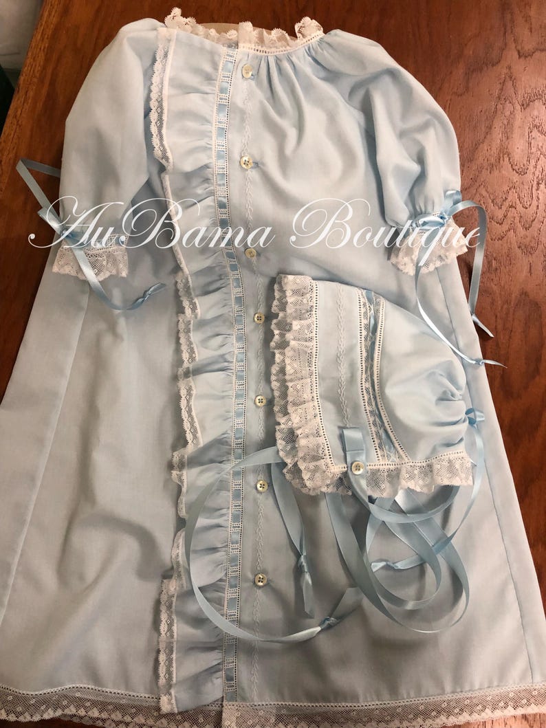 Button Up Ruffled Day Gown for Boy or Girl W Optional Bonnet image 8