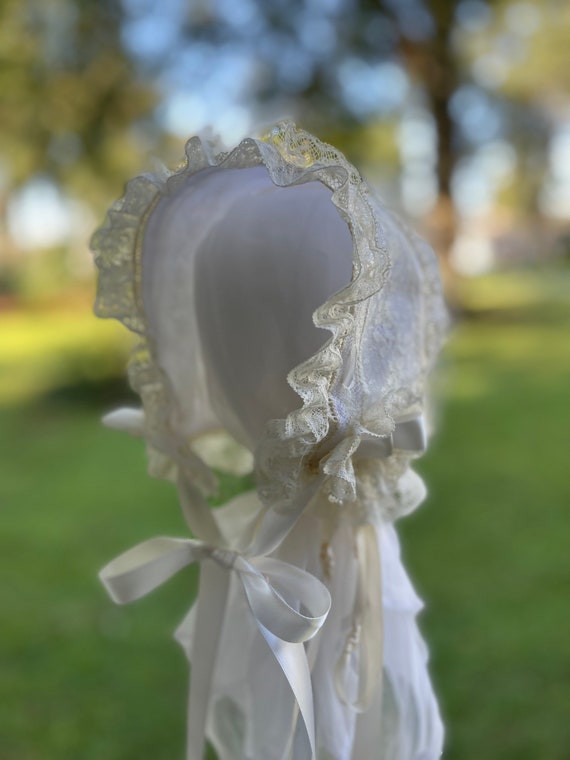 White and Ecru French Lace Bonnet - Etsy display picture 3