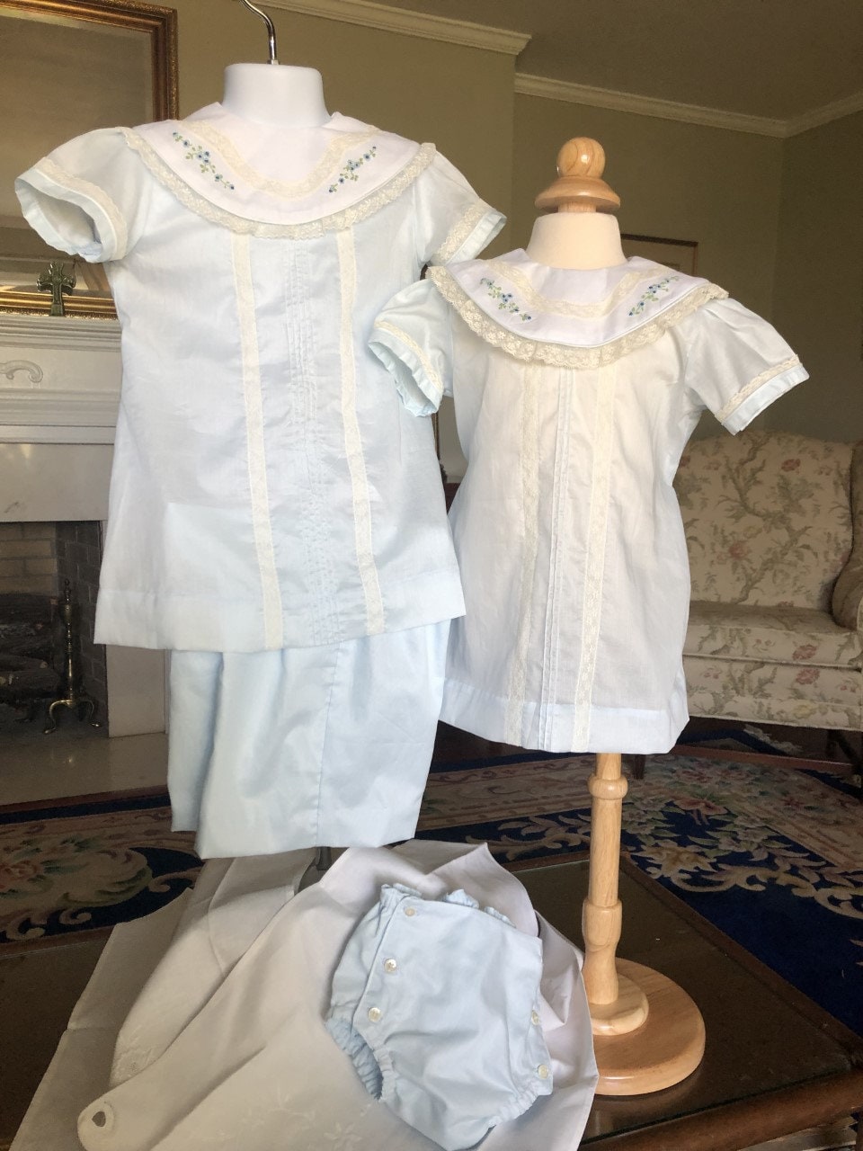 The "Collins" Boy's Overblouse & Pull-Up Shorts With Hand-Embroidered Collar