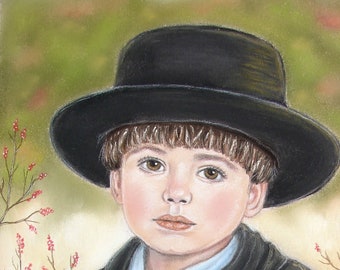 Amish Print of Pastel Painting "Daniel's Way" Amish Innocence Amish Boy Portrait Simple Living Amish Country Wall Decor