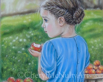 Amish Print of pastel Painting "Taking A Break" Amish Girl Farm Stand Country Simple Life Wall Decor