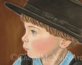 Amish Print of Pastel Painting "James, Amish Innocence" Amish Boy Portrait Simple Living Amish Country Wall Decor