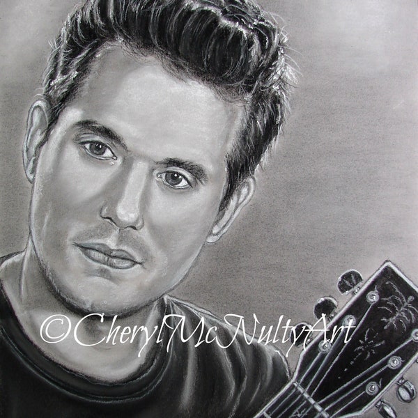 John Mayer Print of Pastel Charcoal Painting Famous Musician Song Artist Celebrity Fan Art Wall Decor