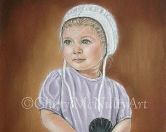 Amish Print of Pastel Painting "Naomi's Doll" Amish Girl  Holding Doll Simple Living Innocence Childhood Wall Decor