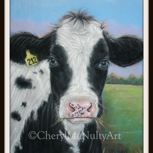 Realistic Cow Print of Pastel Painting Amish Farm Animal Country Life Wall Decor image 2