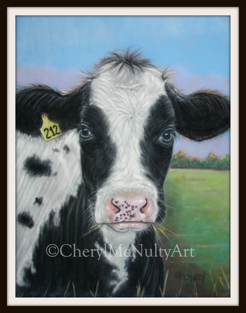 Realistic Cow Print of Pastel Painting Amish Farm Animal Country Life Wall Decor image 2