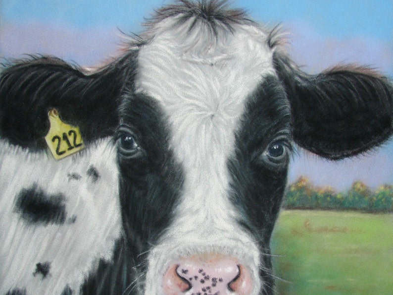 Realistic Cow Print of Pastel Painting Amish Farm Animal Country Life Wall Decor image 4