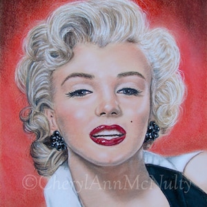 Marilyn Monroe Print of Pastel Portrait Painting 1950 Classic Movie Stars Celebrities Icons Wall Decor