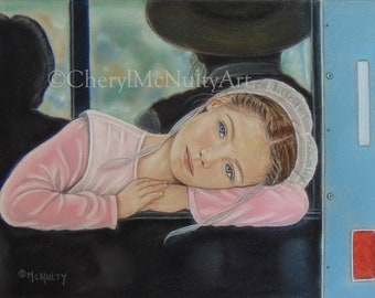 Amish Print of Pastel Painting "Daydreaming" Amish  Living Buggy Ride Simple Living Room Wall Decor