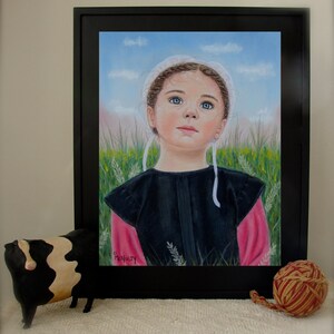 Amish Print Emma In The Wheat Field Print of Pastel Painting Amish Girl Farm Life Country Wall Decor image 2