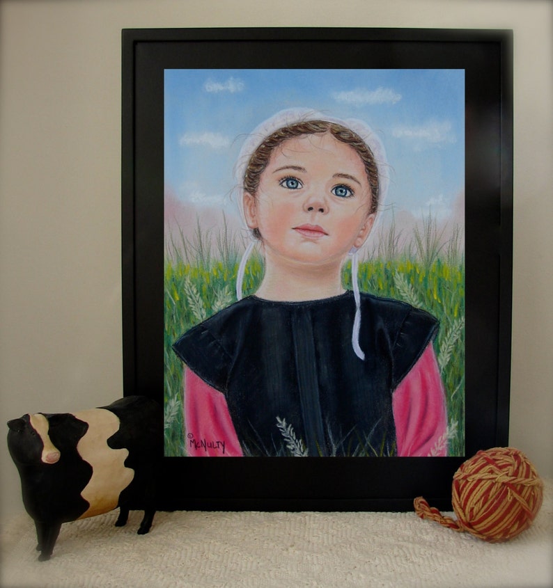 Amish Print Emma In The Wheat Field Print of Pastel Painting Amish Girl Farm Life Country Wall Decor image 2