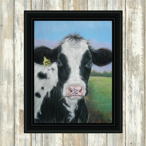 Realistic Cow Print of Pastel Painting Amish Farm Animal Country Life Wall Decor image 5