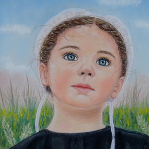 Amish Print Emma In The Wheat Field Print of Pastel Painting Amish Girl Farm Life Country Wall Decor image 3