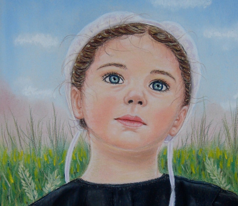 Amish Print Emma In The Wheat Field Print of Pastel Painting Amish Girl Farm Life Country Wall Decor image 3