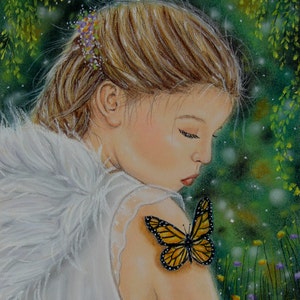 Angel With Butterfly Print of Pastel Portrait Painting | Etsy
