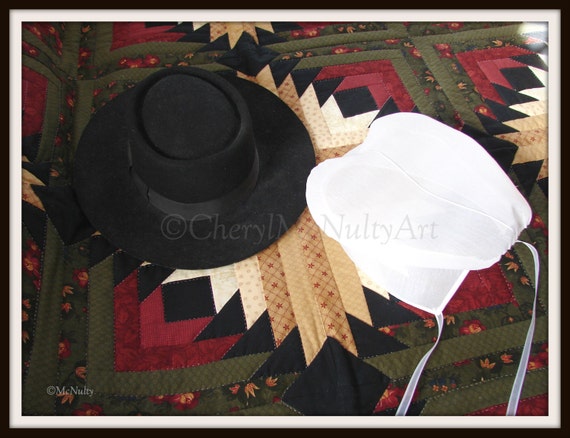 Amish Prayer Cap and Men's Felt Hat on 