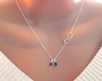 Mother Daughter Necklace, Personalized Infinity And Swarovski Birthstones Necklace, Custom Swarovski Birthstones, Birthday Gift