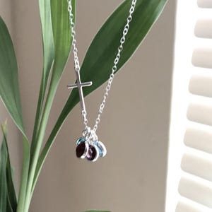BIG SALE! Mother’s Day Gift, Personalized Sideway Cross And Swarovski Birthstones Necklace, Custom Swarovski Birthstones, Birthday Gift