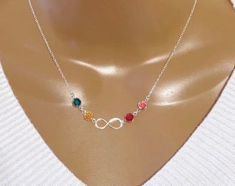 Mothers Necklace, Personalized Swarovski Birthstone With Infinity Necklace, Gift For Wife, Birthday Gift, Sister Necklace