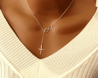 BIG SALE! Birthday Gift For Her, Infinity Cross Necklace, Gift For Mom, Grandma, Christmas Gift, Custom Jewelry, Daughter Mother Gift