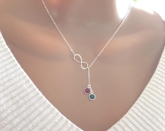 BIG SALE! Birthday Gift For Her, Personalized Infinity With Birthstone Charm Necklace, Personalized Gift For Mom, Grandma, Birthday Gift