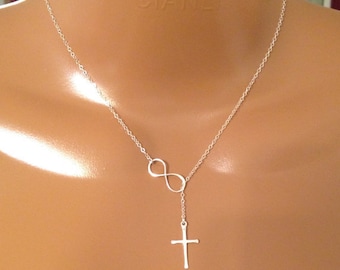 Birthday Gift For Her, Sterling Silver Infinity Cross necklace, faith forever necklace meaningful, gift for her, Christmas gift