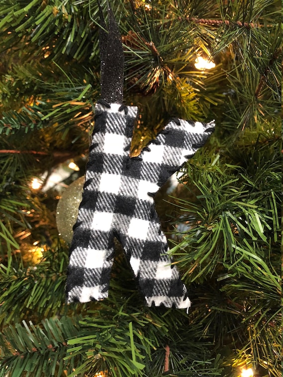 Rustic Handmade Buffalo Plaid Letter Ornament 