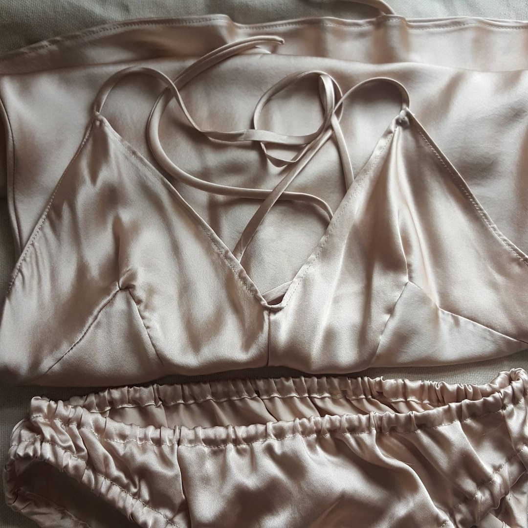 Pure Silk Satin Bias-cut Camisole Slip Knicker Set Beige Nude - Etsy