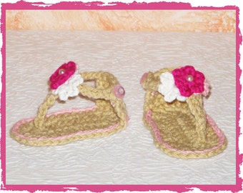 SCARPINE NEONATO a UNCINETTO real item vere scarpine no pattern bimba infradito con fiorellini crochet baby booties shoes newborn