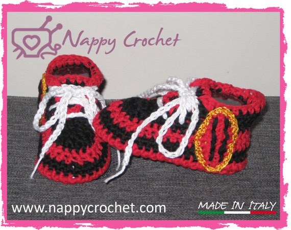 SCARPINE SPORTIVE DA CALCIO NAPOLI BIMBA NEONATO UNCINETTO BABY BOOTIES CROCHET