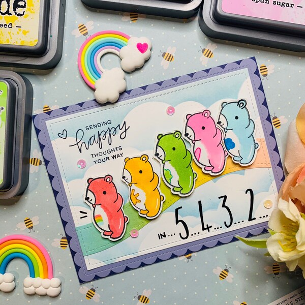 Eighties Nineties colorful care bear cartoon themed card